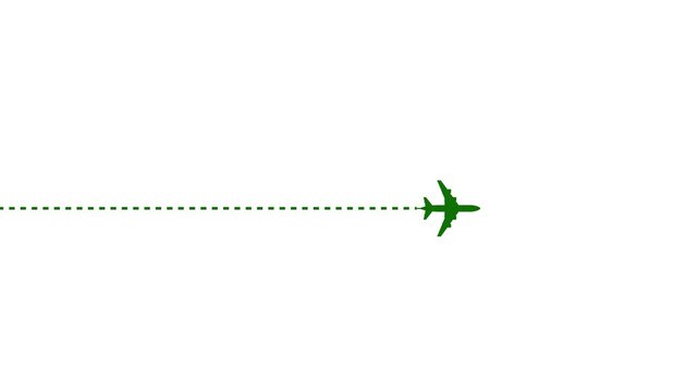 Airplane line path vector icon of air plane flight route with start point and dash line trace animation video. 4k on white background