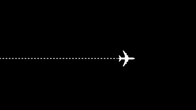 Airplane line path vector icon of air plane flight route with start point and dash line trace animation video.Airplane route 4k