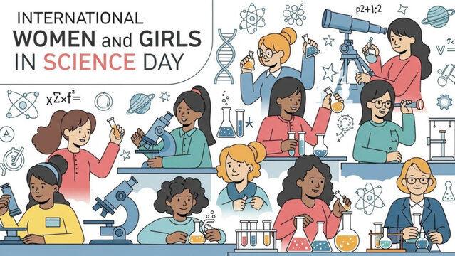 Diverse Girls and Women in Science Laboratory Setting on International Women and Girls in Science Day