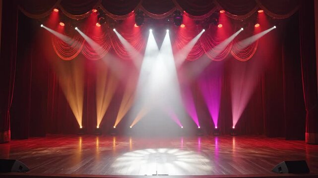 Stage with red and white lighting and curtains