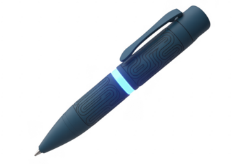Blue pen with silver clip and light blue gigapixel isolated on a transparent background