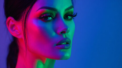 Fashion model woman in neon light.