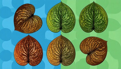 Colorful Caladium Leaves - A Botanical Illustration of Heart-Shaped Foliage.