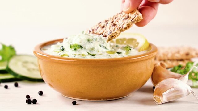 bowl of homemade tzatziki, traditional greek sauce