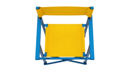 Isolated yellow and blue beach chair ready for summer vacation rest and relaxation, sunbathing