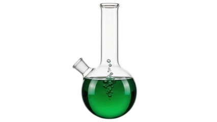 Isolated Round-Bottom Flask with Green Liquid for Scientific Experiment, Laboratory Equipment