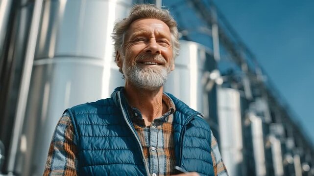 Senior Dairy Expert Inspecting Milk Storage Silos