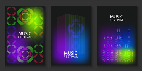 Music festival card, banner template. Event poster set for social media, tomorrowland, glastonbury, advertisement, billboard, ads. Music fest flyer promotion design. Rock, jazz, pop, dj. Event.