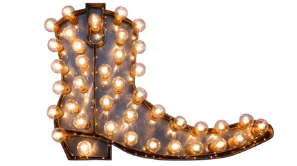 Illuminated Marquee Cowboy Boot Sign Isolated on Transparent Background