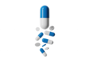 Blue and White Pills medication isolated on a transparent background