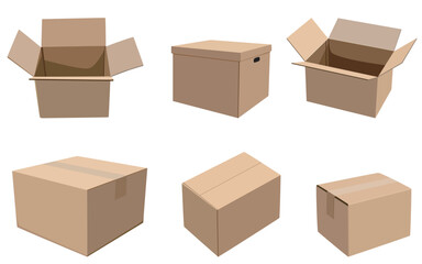 Fototapeta premium Cardboard box illustration design from various angles