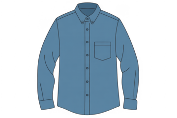Blue long sleeve button down shirt collar isolated on a transparent background