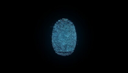 Digital fingerprint graphic illuminating on a black background, representing biometric authentication, personal identity, and advanced security measures for sensitive data and crime investigations