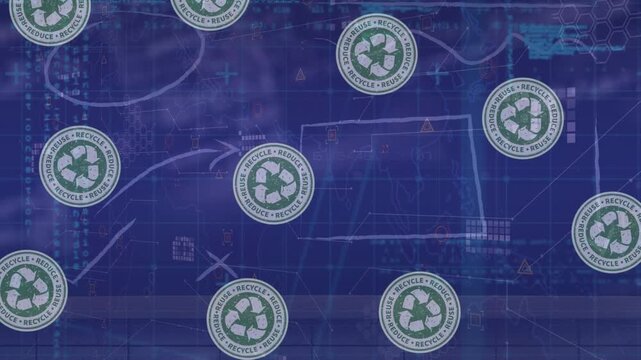 Animation of recycling icons over data processing