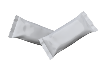 Blank white stick popsicle packaging mockup isolated on background, realistic pillow pack wrapper for snack branding, food product design, Popsicle Ice cream, medical or cosmetic product. 3d rendering