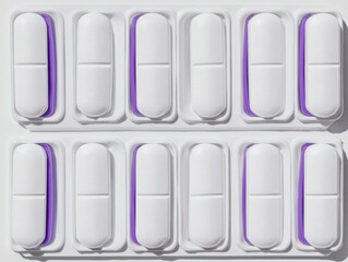 Pill Organizer with Tablets Arranged in Strict Sequence, Top-Down View, Clinical Lighting, Geometric Precision