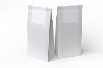 Blank standing plastic or paper pouch mockup, realistic flexible packaging isolated on background for product branding, food packaging design presentation snack wrappers, chips, cookies, organic food