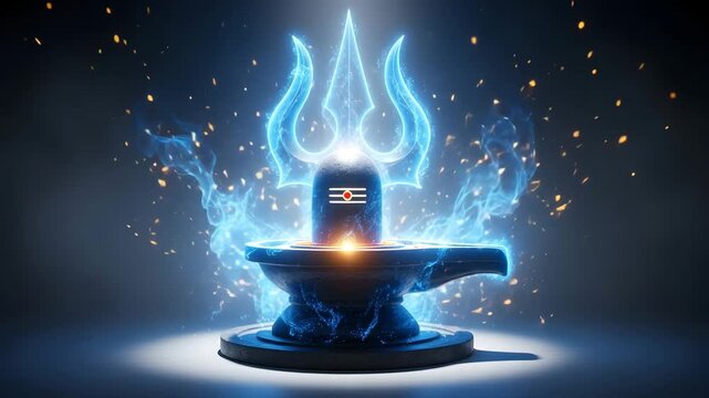 Glowing Blue Shiva Lingam Sacred Symbol Mystical Energy Spiritual Aura Religious Art3 D Animation