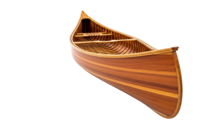 Isolated cedar strip canoe handcrafted, watercraft vessel, wooden boat model, traditional