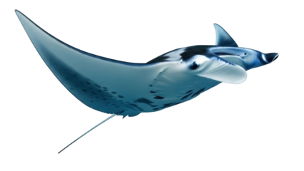 Isolated Manta Ray Gliding Ocean Waters, Underwater Marine Life in Beautiful Vivid Colors