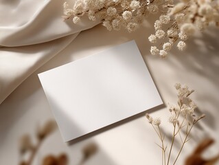 Minimal wedding card invitation mockup with balanced lighting and gentle shadow for refined stationery presentation