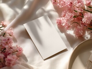 Wedding invitation card mockup with clean composition, aesthetic background, and soft natural lighting for presentation