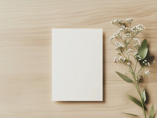Minimalist wedding invitation card mockup with soft lighting and subtle shadow for refined stationery and print design display