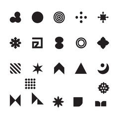 Collection of various black geometric shapes on a white background