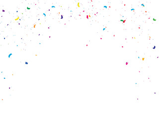 Colorful Confetti Falling on White Background, Multicolor Party Confetti Celebration, Bright Festive Confetti and Paper Shapes
