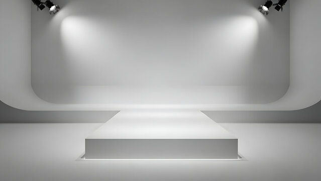 Empty fashion runway stage with spotlights, minimalist design, ready for show