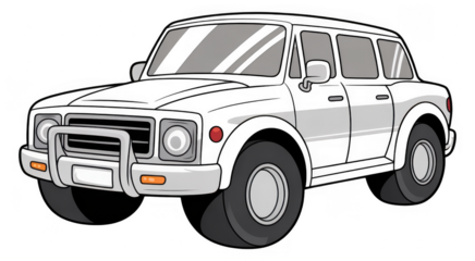 Black SUV with white accents and bull bar black SUV isolated on a transparent background