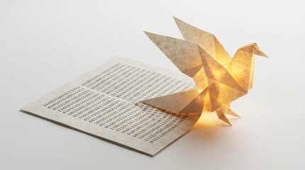Illuminated Origami Bird Design with Numeric Pattern Background