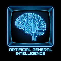 Futuristic Brain Design with Circuit Pattern and Computer Monitor