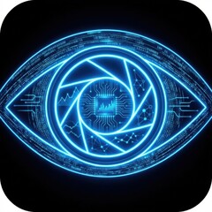 Futuristic Eye Design with Digital Elements and Tech Elements