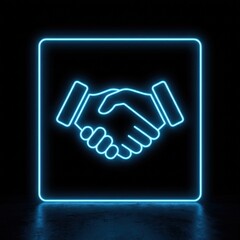 Neon Handshake Sign Symbolizing Partnership and Cooperation in Business