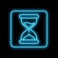 Glowing Neon Hourglass Icon on Black Background for Timeliness Concept