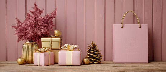 Packages and bags on a minimalist background. Shopping concept.