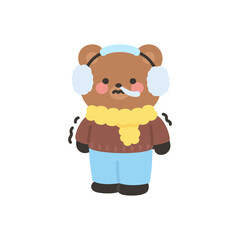 A cute bear shivering in cold winter