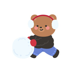 A cute bear push large snowball