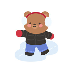 A cute bear sliding across icy ground with arms out