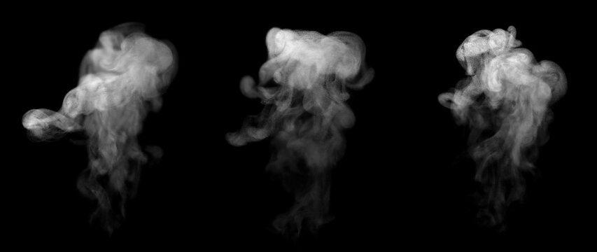 Abstract white smoke isolated on black background with soft swirling motion, realistic fog and vapor texture. Perfect for overlay, mystery, horror, cinematic, and atmospheric design concepts.