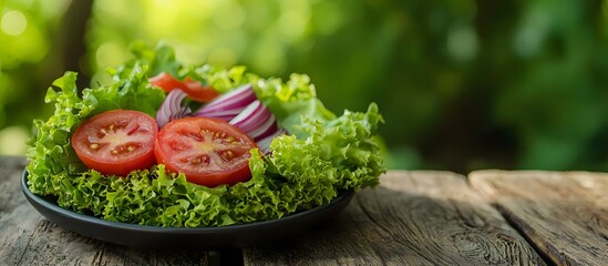 Vegetable salad in plate green background