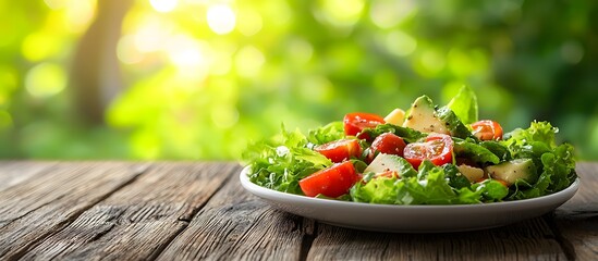 Vegetable salad in plate green background