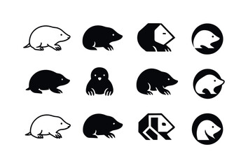 Mole Logo Variations. Mole. Icon set. Set Logo of mole: mole animal silhouette. harmonious logo variations of the same emblematic concept, each with different
