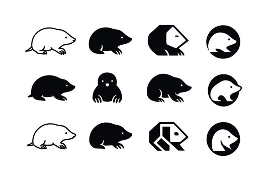 Mole Logo Variations. Mole. Icon set. Set Logo of mole: mole animal silhouette. harmonious logo variations of the same emblematic concept, each with different