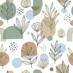 Fototapeta premium Boho Abstract Floral Seamless Pattern Illustration Graphic Background