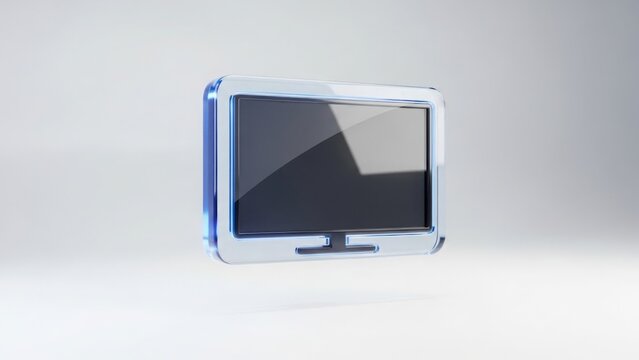 3D rendered television monitor icon with blue glow. Digital display technology symbol isolated on white. Modern media concept - Powered by Adobe