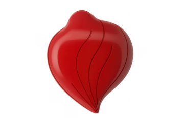 Red glossy leaf shaped with black lines isolated on a transparent background