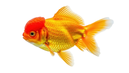 Isolated Ranchu Goldfish, Beautiful Pet for Fish Tank, Aquatic Creature with Red Cap Head