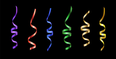 Element of colorful ribbon for celebration or party art work, vector art isolated on black